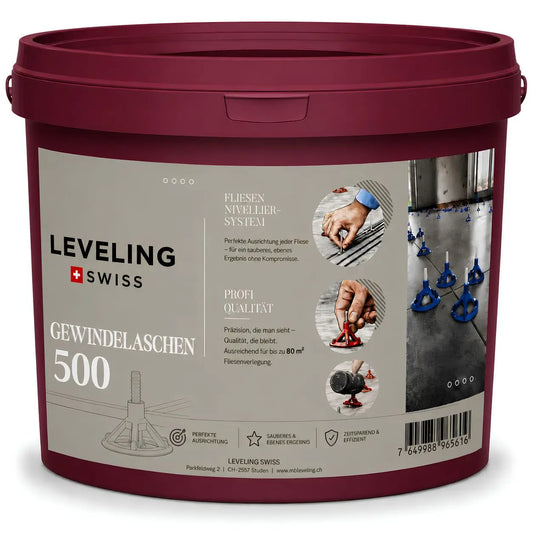 LEVELING SWISS Gewindelaschen 500 Stück – Systemkomponente für eine präzise und lippagefreie Fliesenverlegung.